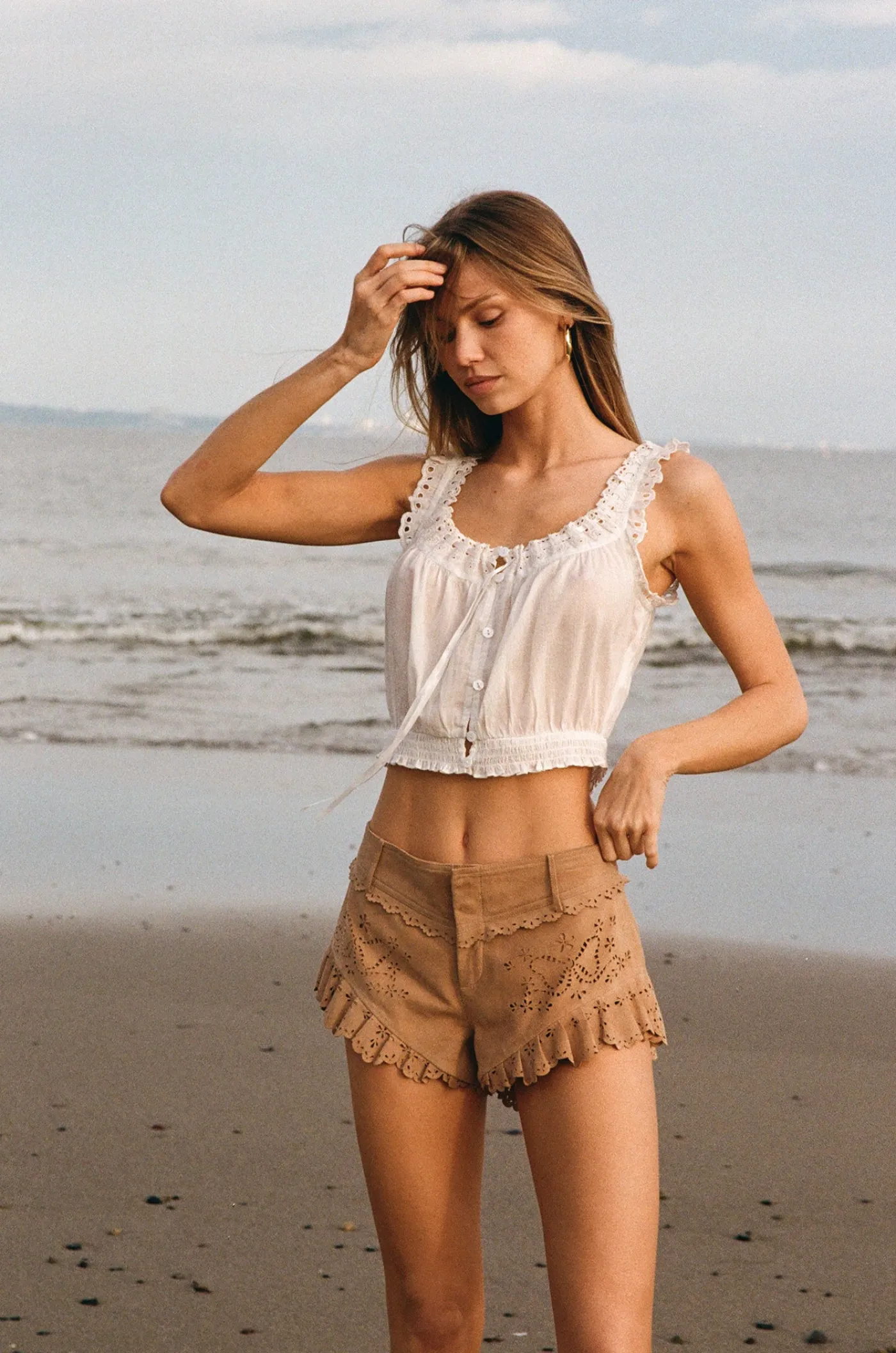 Azalure Suede Eyelet Mini Shorts