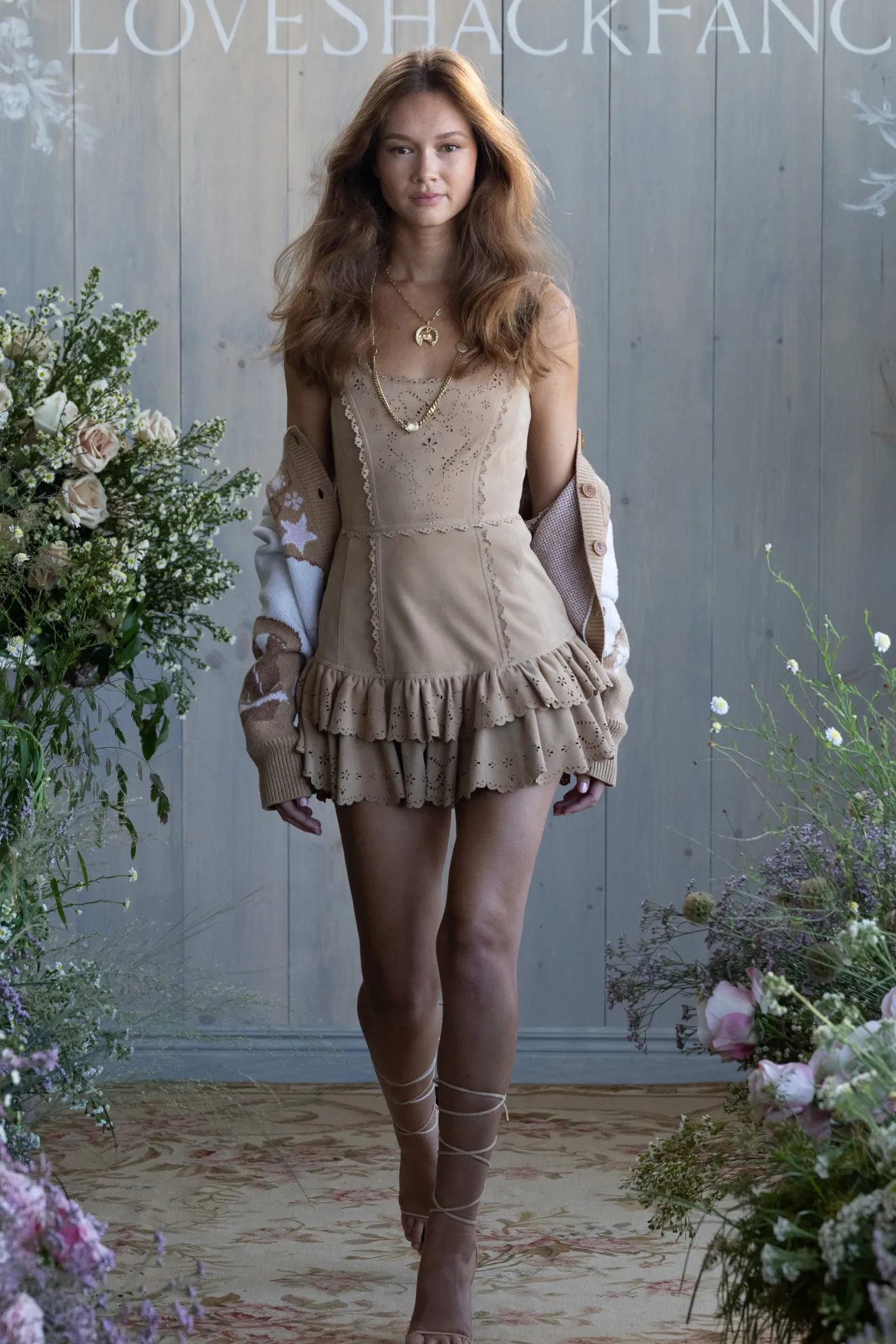 Chrysanthe Suede Eyelet Mini Dress