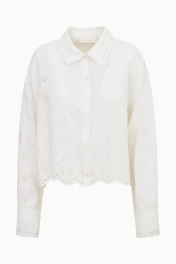 Delano Eyelet Linen Button-Up Top