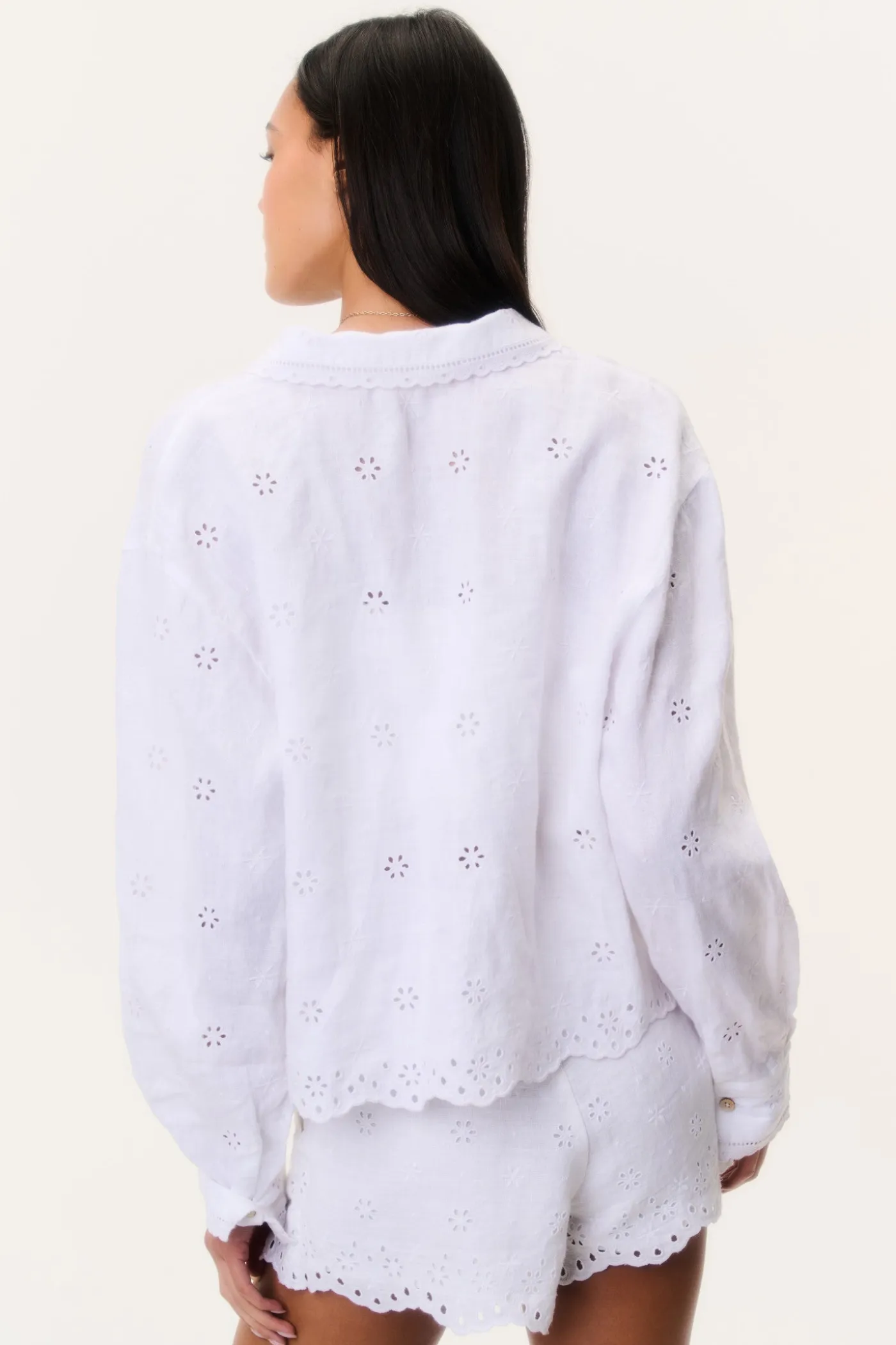 Delano Eyelet Linen Button-Up Top