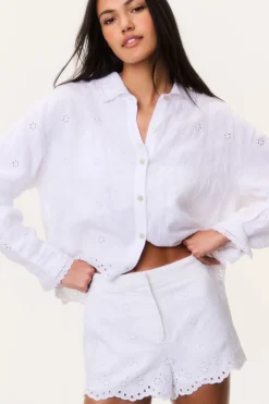 Delano Eyelet Linen Button-Up Top