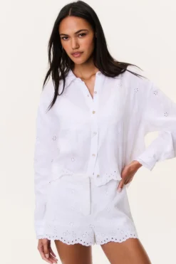 Delano Eyelet Linen Button-Up Top