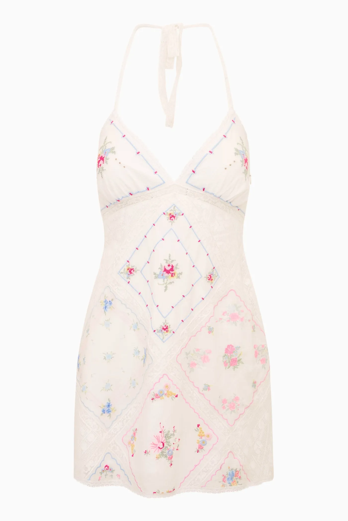 Elira Embroidered Patchwork Mini Dress