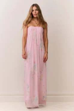 Emara Strapless Floral Chiffon Gown