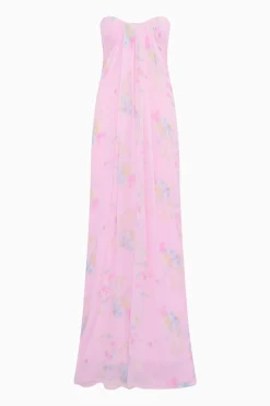 Emara Strapless Floral Chiffon Gown