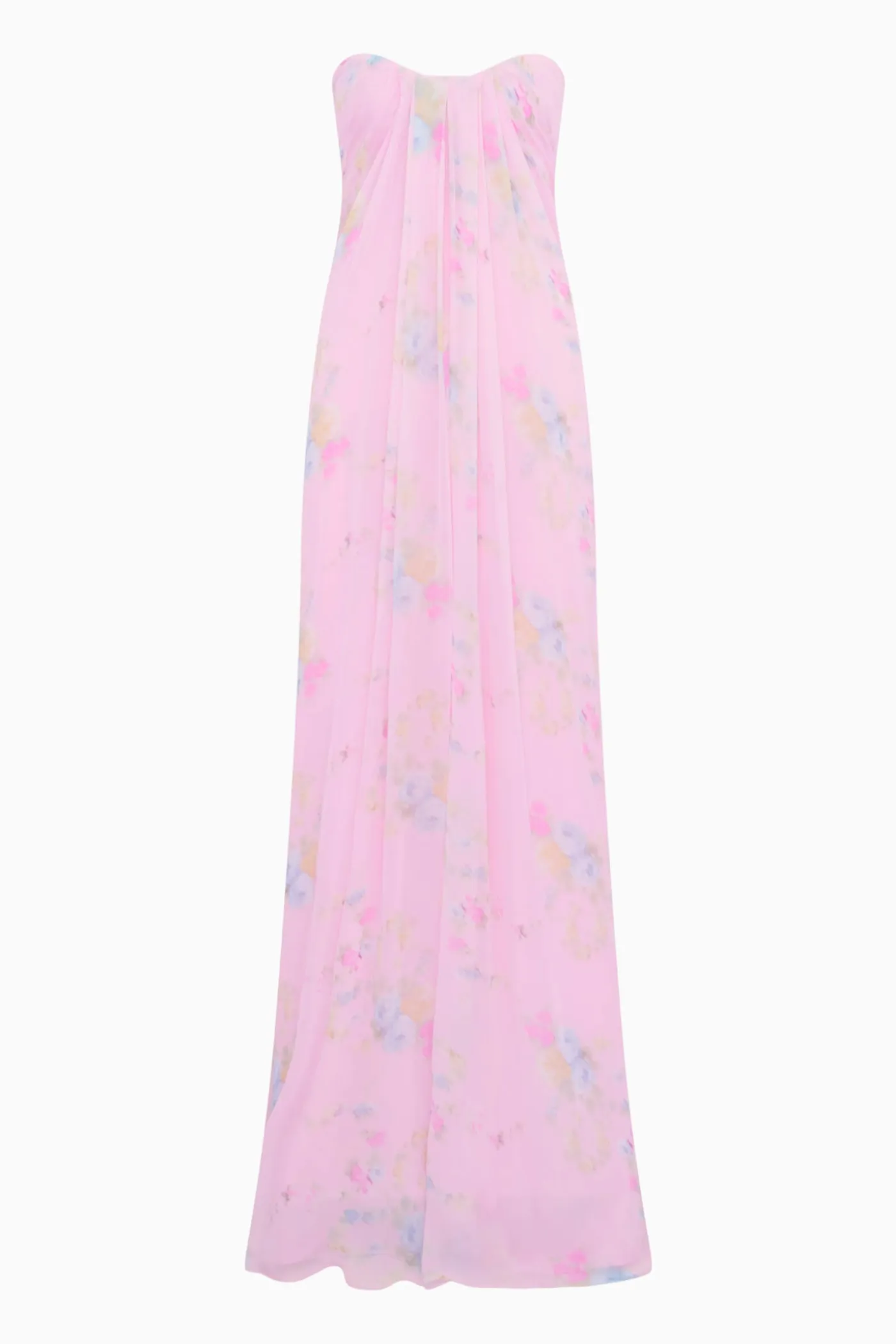 Emara Strapless Floral Chiffon Gown