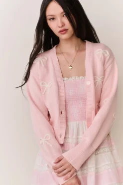 Francette Cotton Bow Embroidered Cardigan