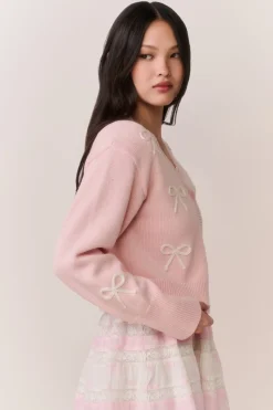 Francette Cotton Bow Embroidered Cardigan