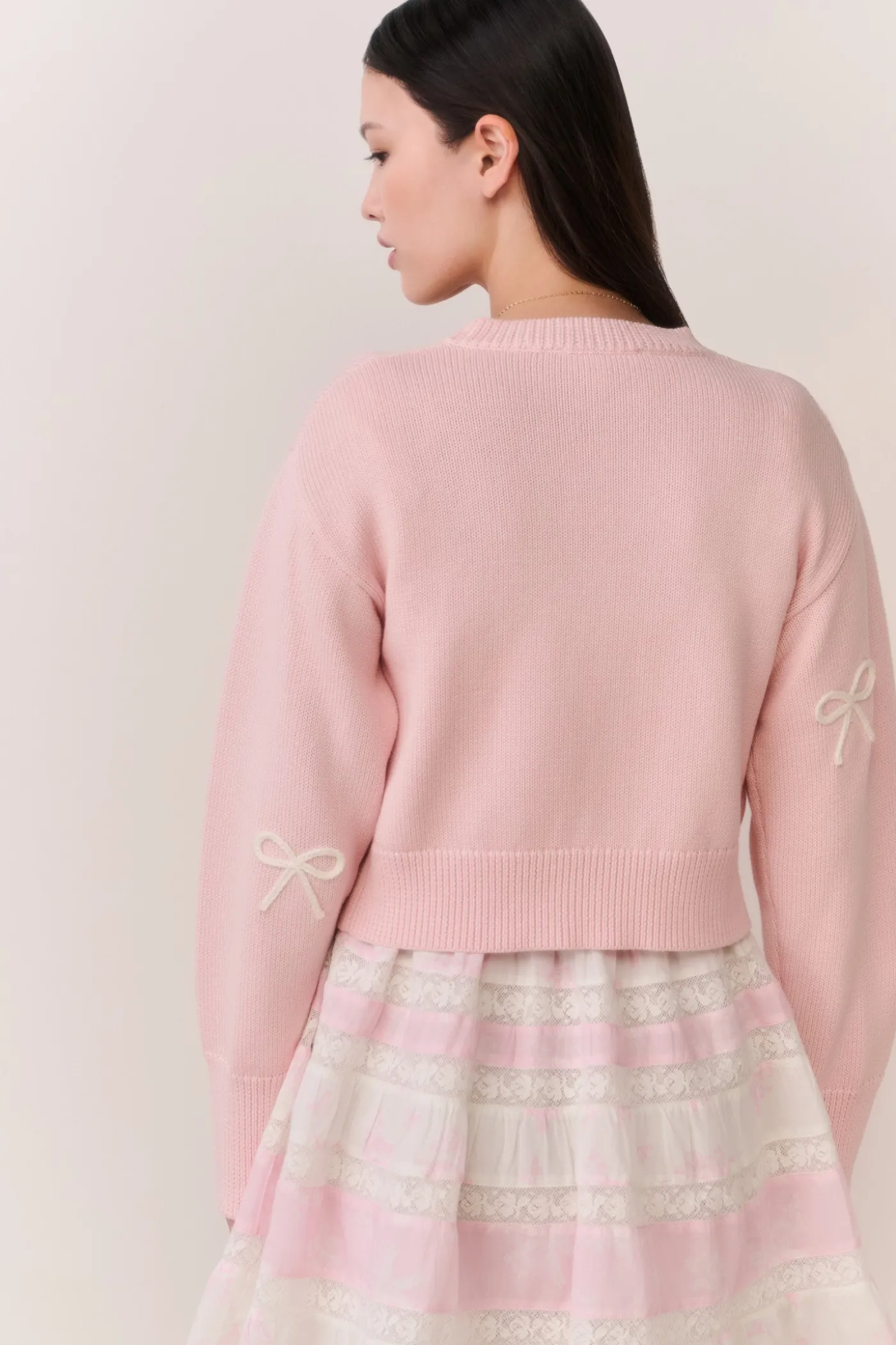 Francette Cotton Bow Embroidered Cardigan