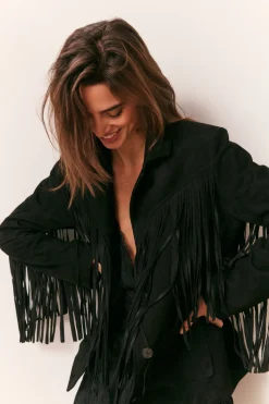 Geraline Black Suede Fringe Jacket