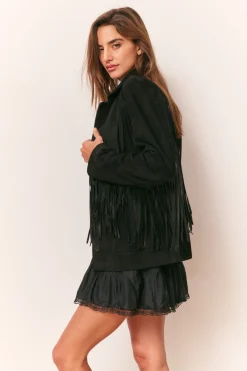 Geraline Black Suede Fringe Jacket