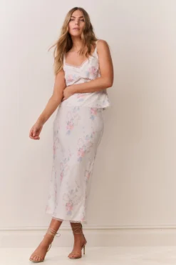 Kalo Floral Bow Print Slip Skirt