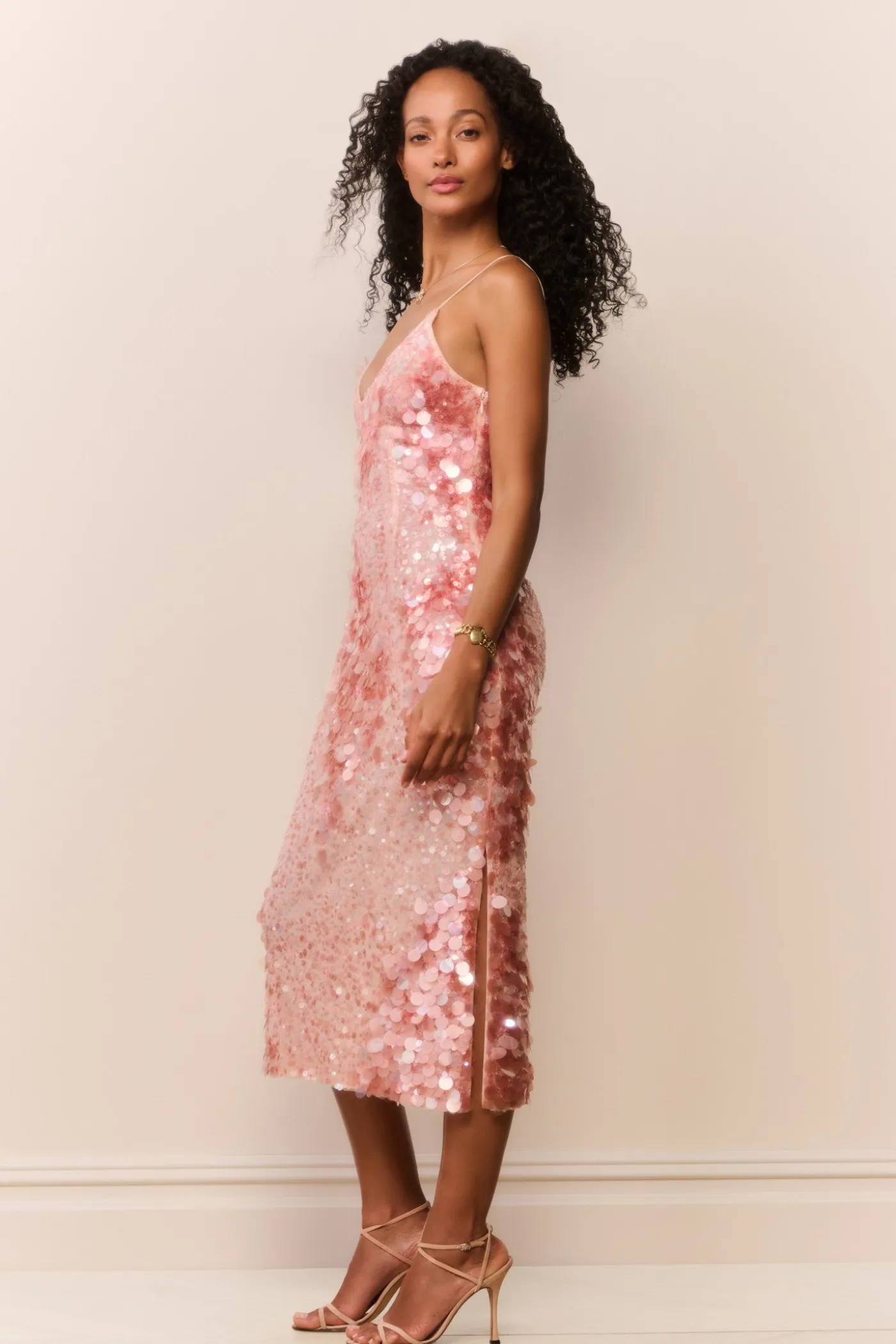 Kayleen Peach Sequin Midi Dress