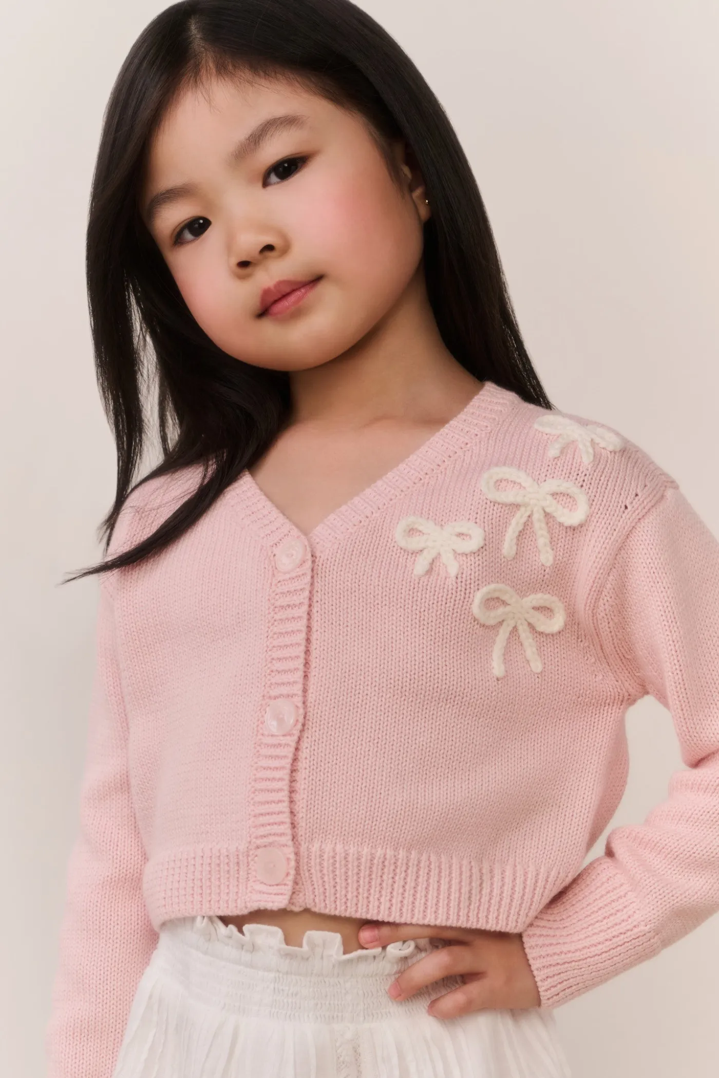 Little Girls Jayne Bow Embroidered Cardigan