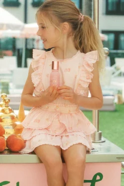 Little Girls Peach Pom Pom Decker Dress