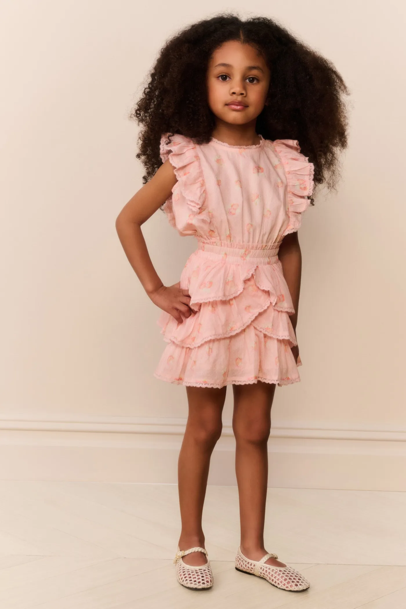 Little Girls Peach Pom Pom Decker Dress