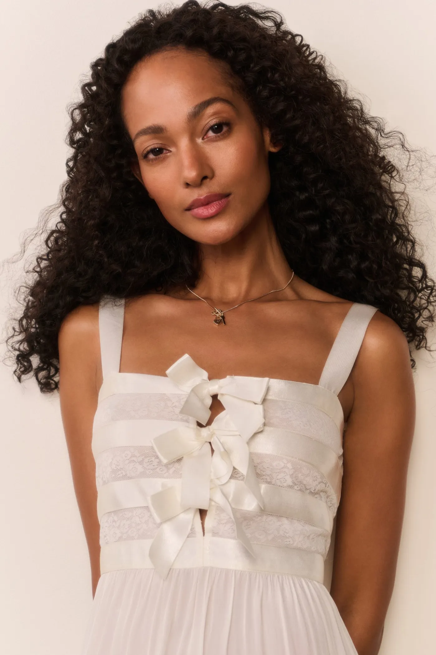 Lovelace Banded Bow Sheer Maxi Dress