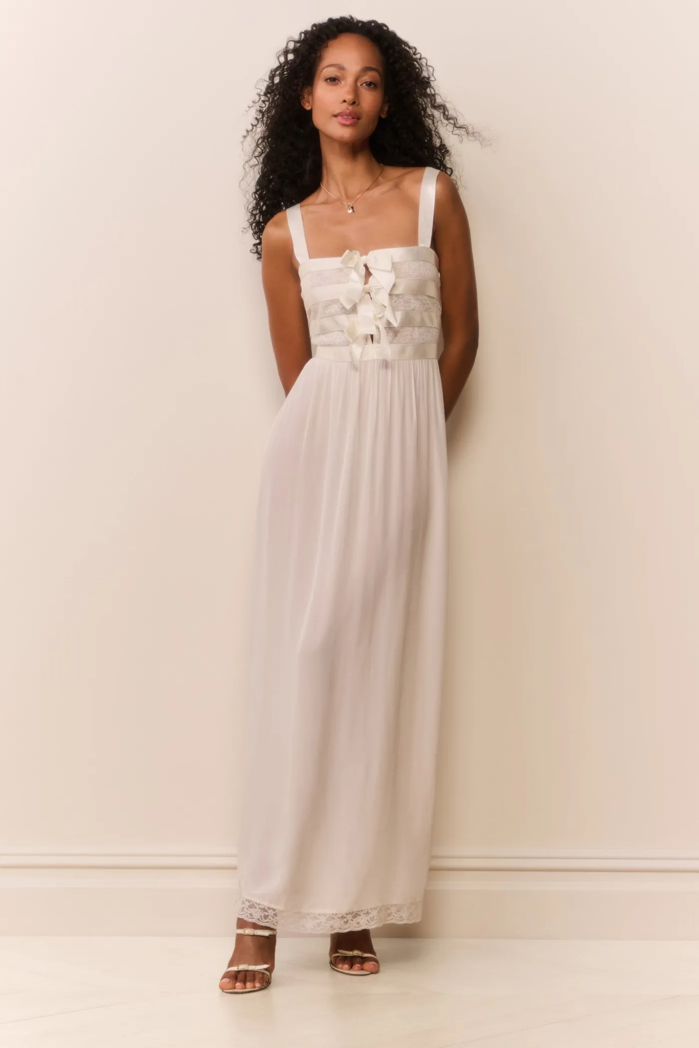 Lovelace Banded Bow Sheer Maxi Dress