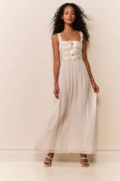Lovelace Banded Bow Sheer Maxi Dress