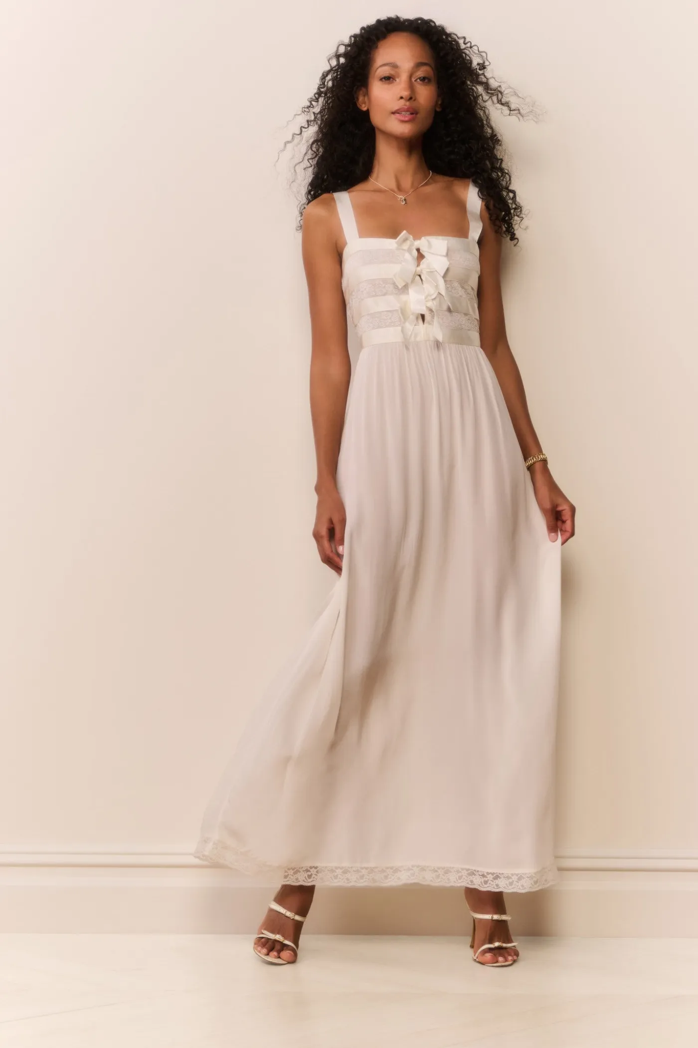 Lovelace Banded Bow Sheer Maxi Dress