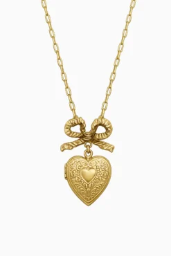 Miss Ellie Bow and Etched Heart Locket Necklace