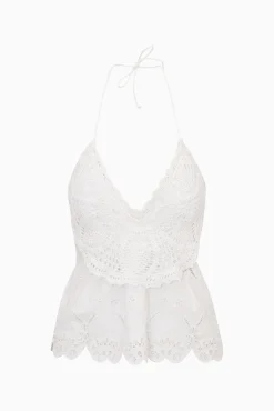 Neria Crochet Eyelet Halter Top