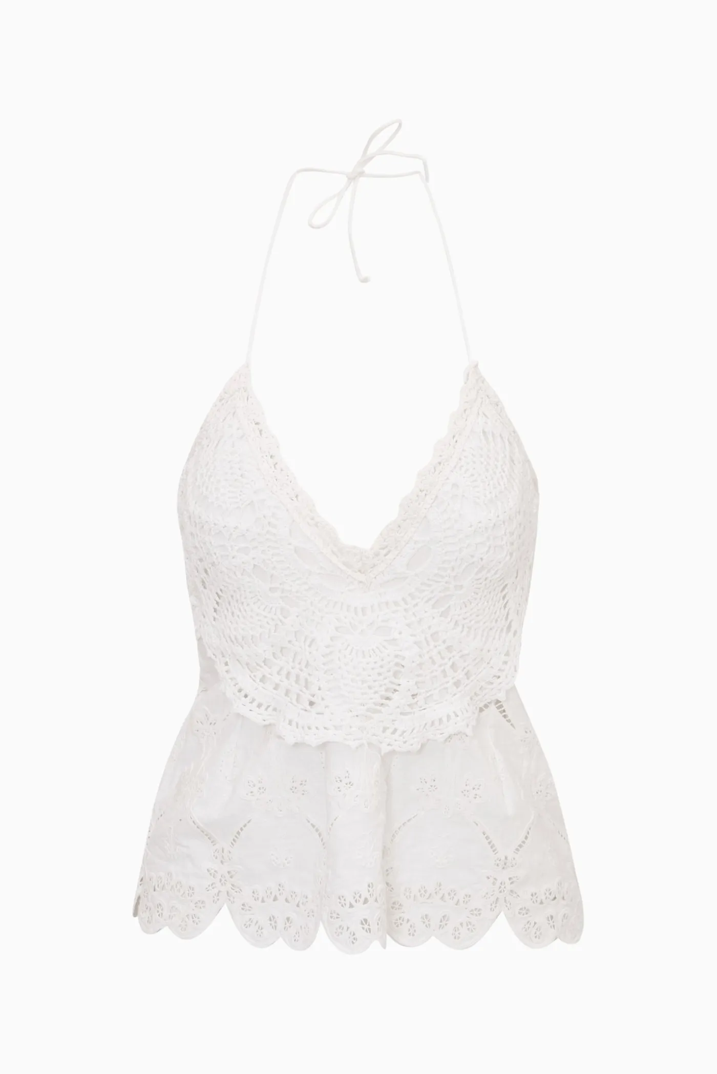 Neria Crochet Eyelet Halter Top