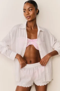 Ocean Embroidered Cotton Cover-Up Shorts