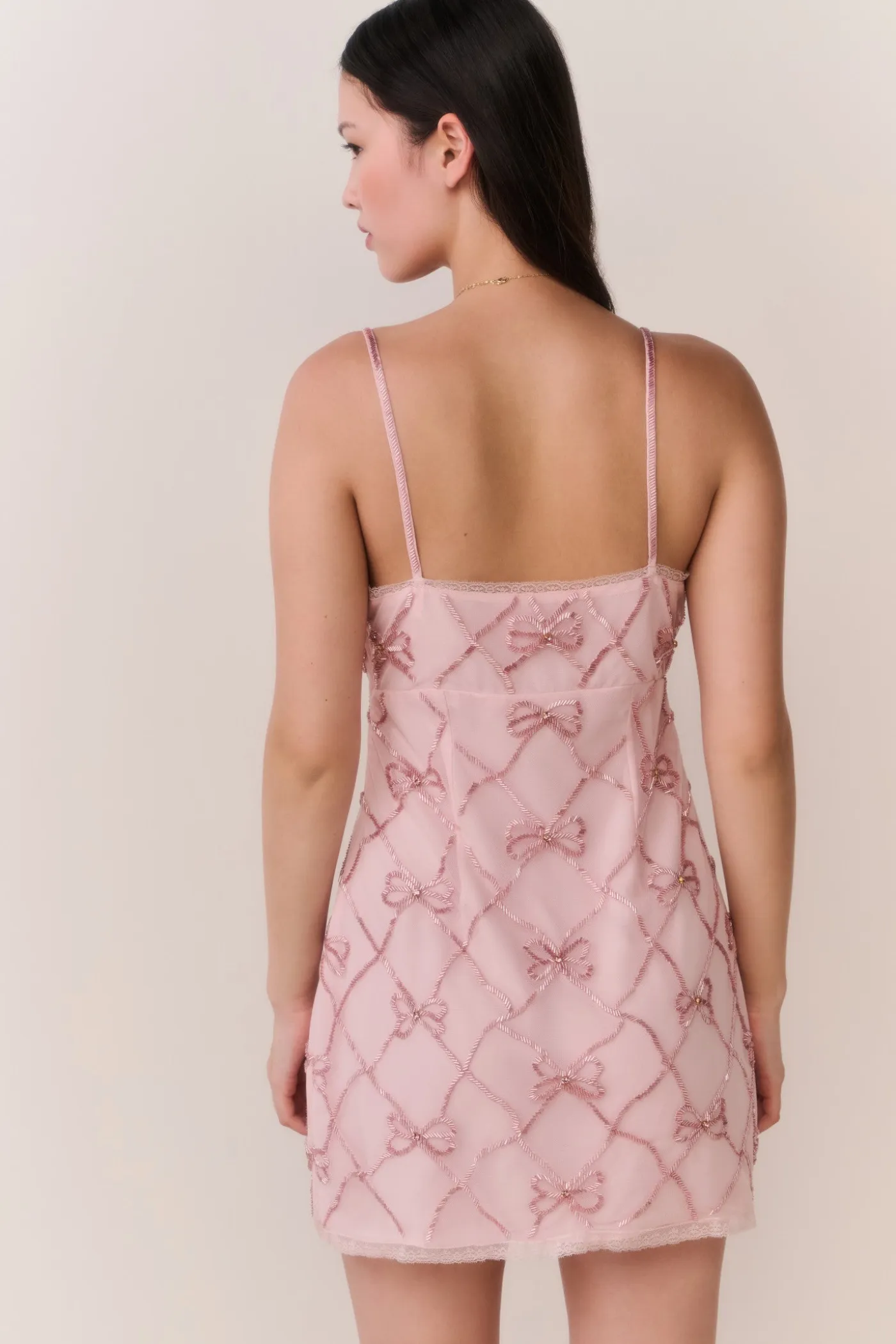 Shella Beaded Bow Mini Dress
