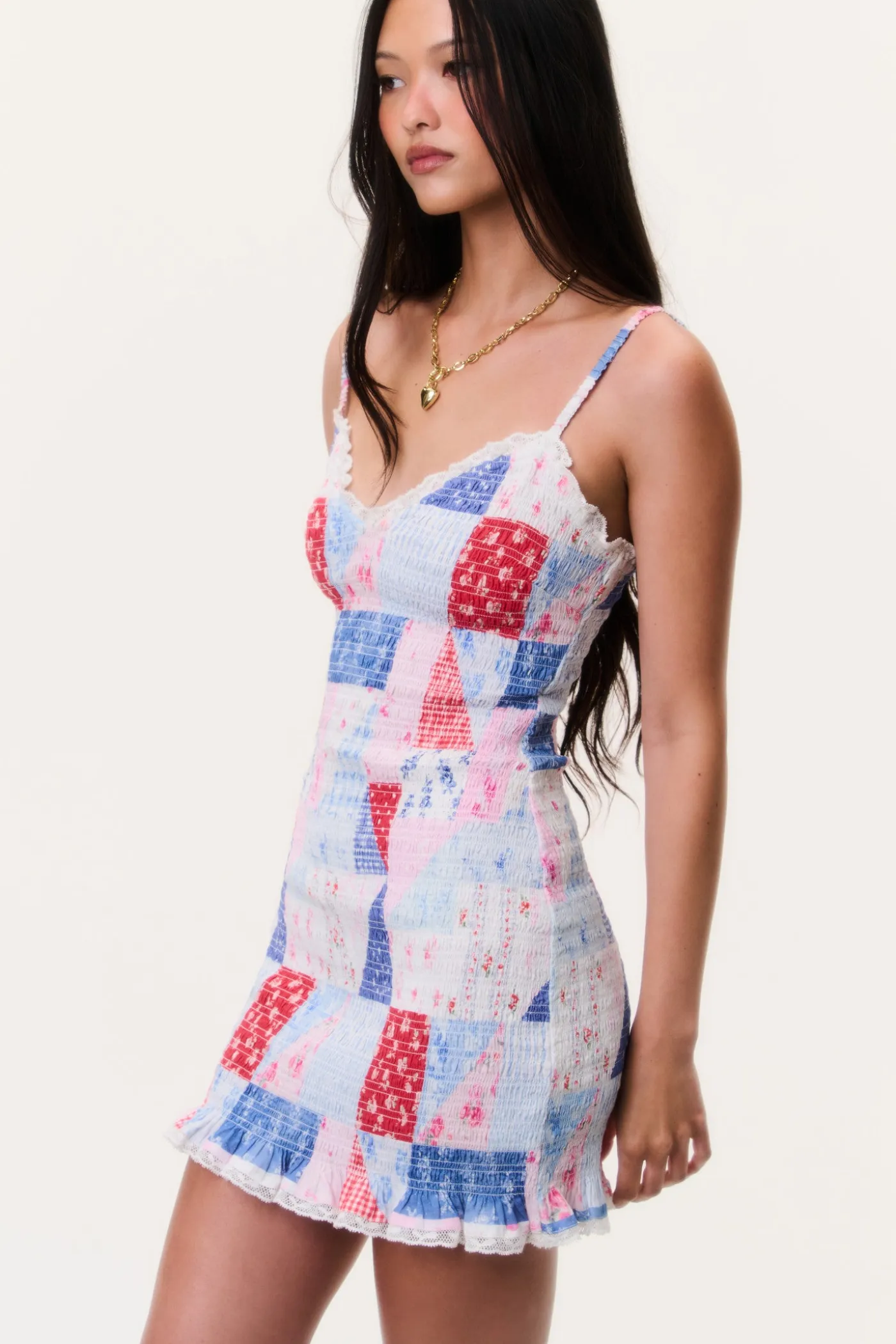 Solier Patchwork Print Mini Dress