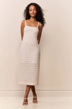 Verna Lace Stripe Midi Dress