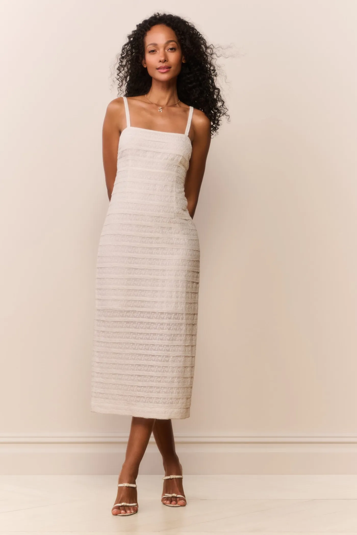 Verna Lace Stripe Midi Dress