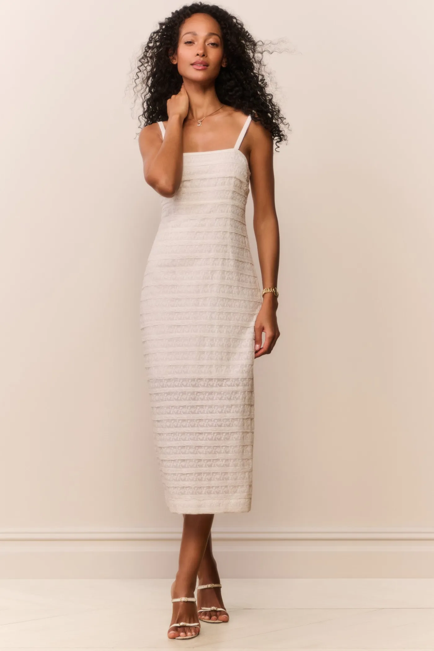 Verna Lace Stripe Midi Dress