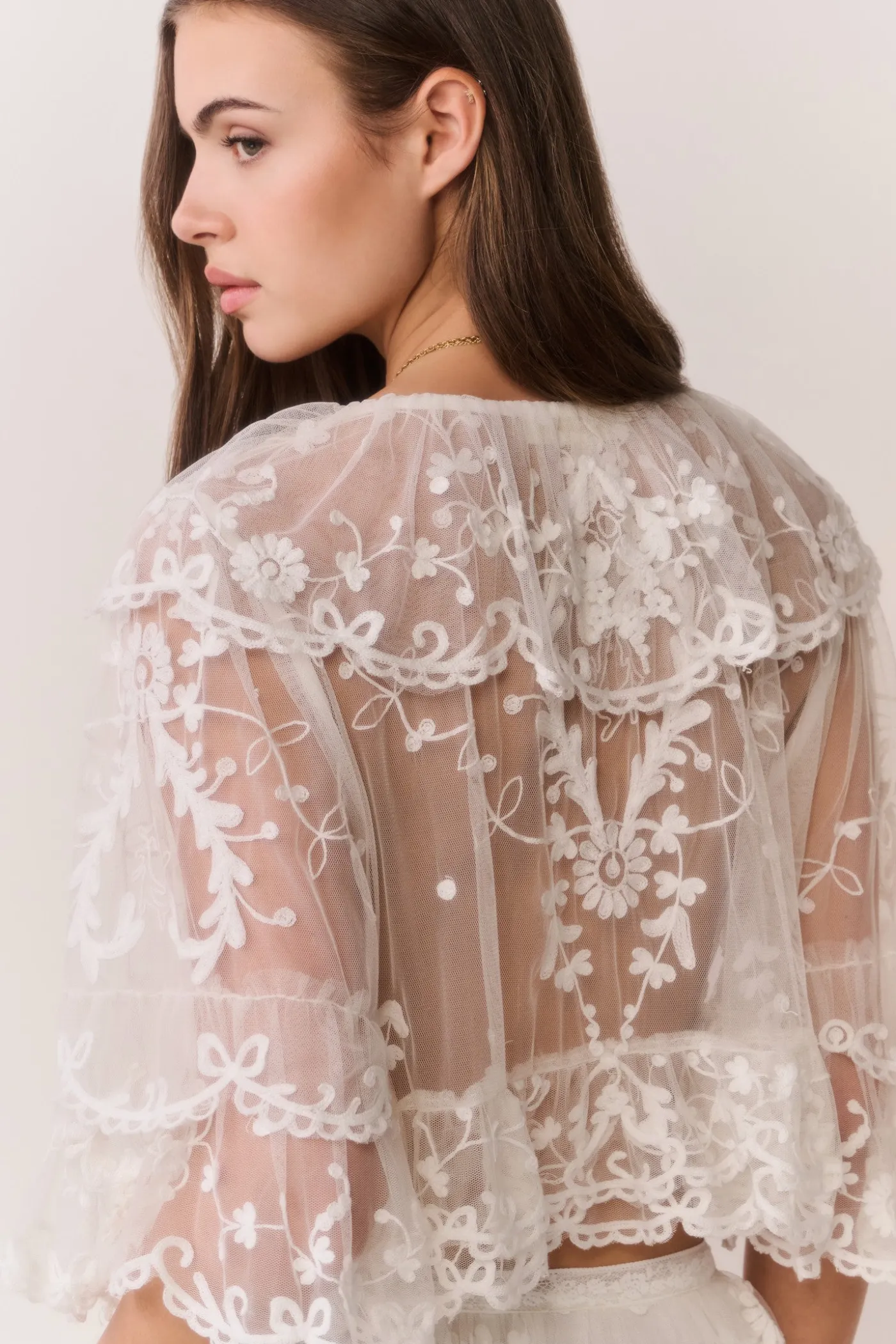 Vessia Sheer Embroidered Mesh Top