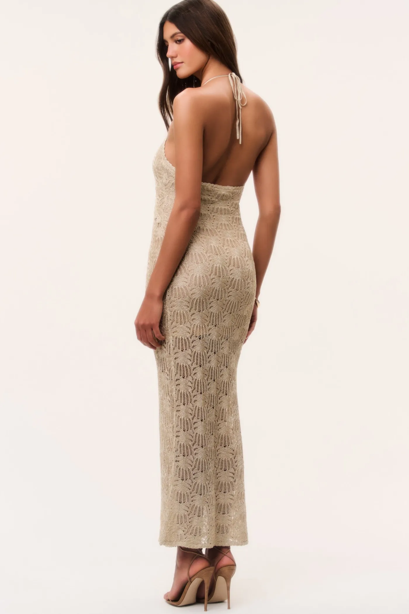 Vreya Metallic Crochet Maxi Dress