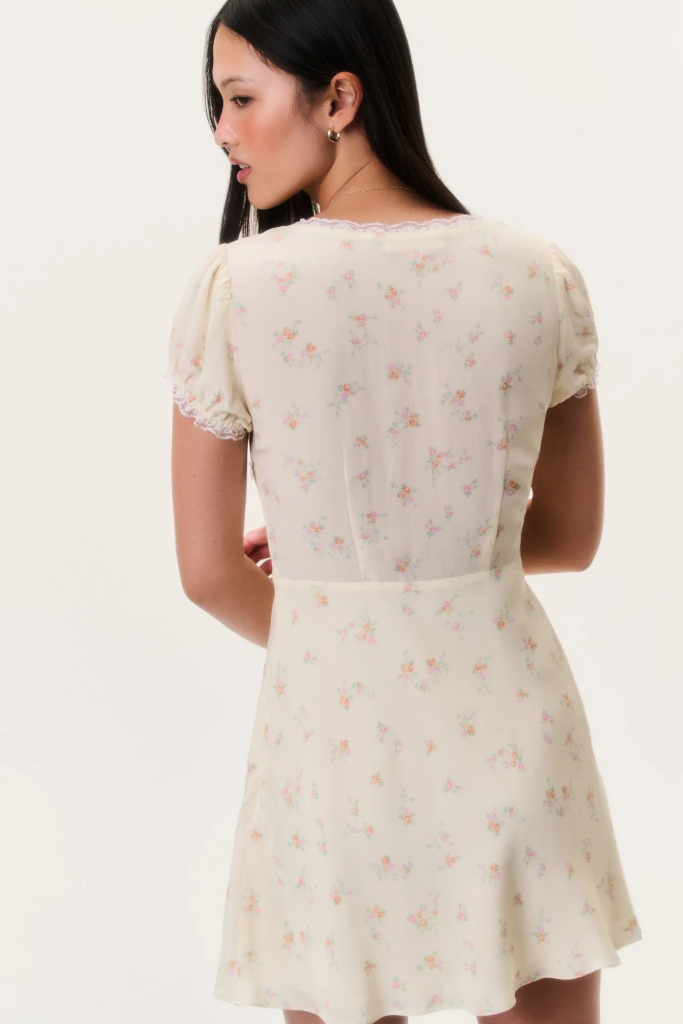 Yasmin Floral Lace-Trimmed Mini Dress