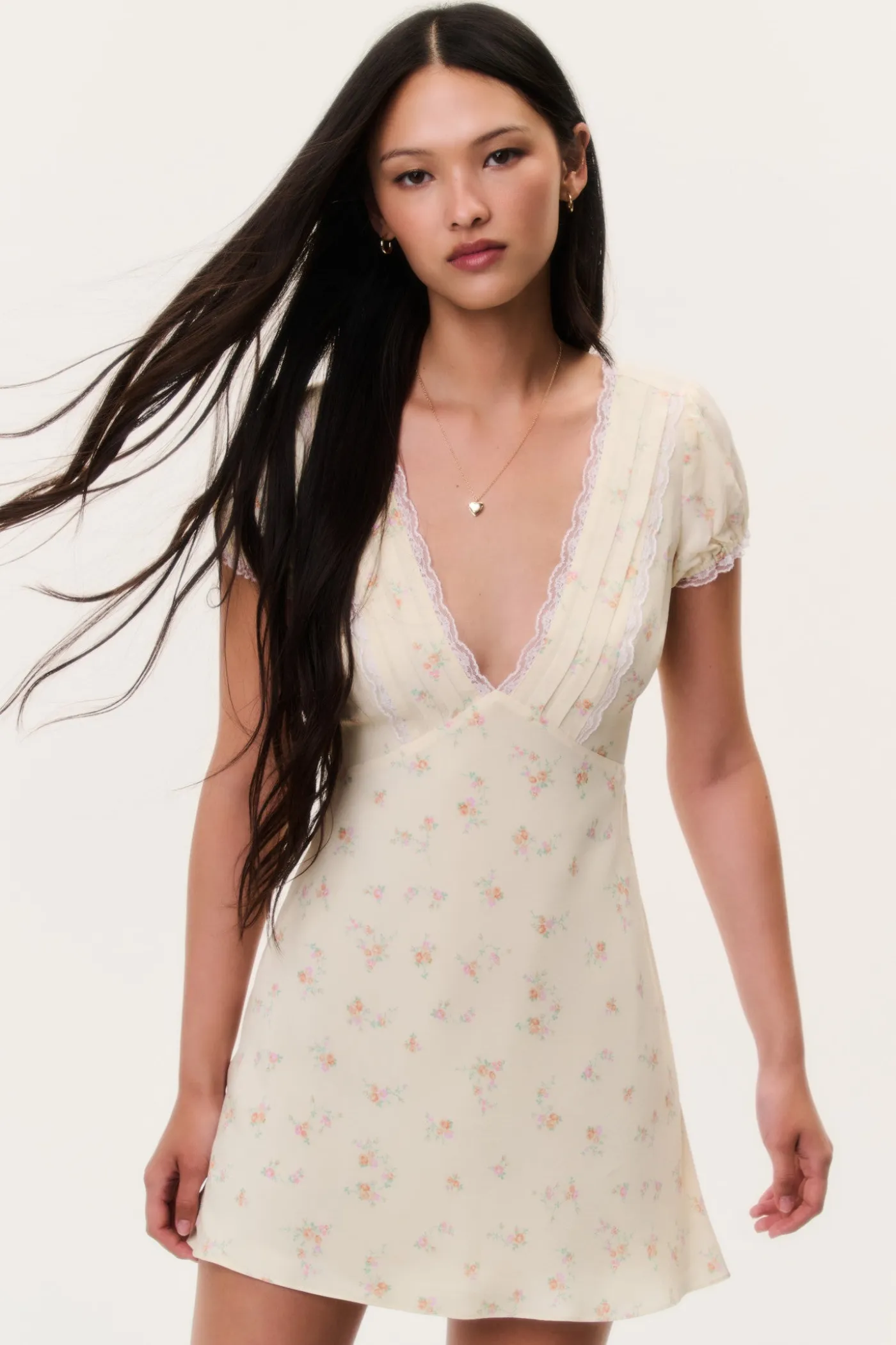 Yasmin Floral Lace-Trimmed Mini Dress