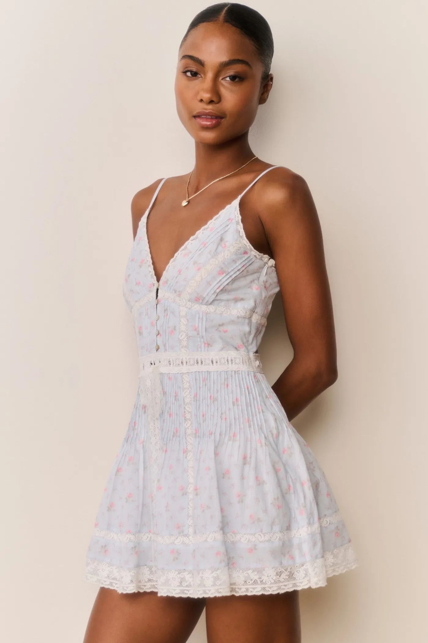 Zirelle Floral Cotton Lace-Trimmed Mini Dress