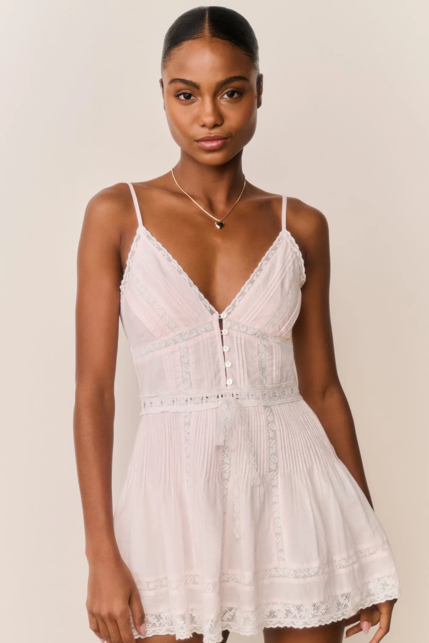 Zirelle Pink Cotton Lace-Trimmed Mini Dress